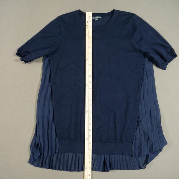 Adrianna Papell Top Womens Small Blue Knit Front Ruffled Blouse Short Sleeve - Picture 13 of 15